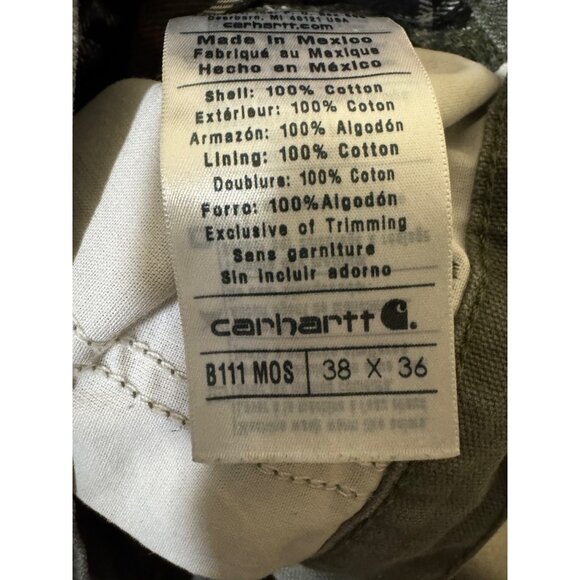 Carhartt Pants Mens 38x36 Green Flannel Lined Workwear B111 MOS Olive - Picture 4 of 13